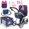 Bayer Design Combinatie Poppenwagen Mega Set, Blauw Met Hartjes En Eenhoorn