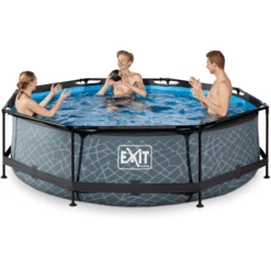 EXIT TOYS EXIT-zwembad Stone ø300x76cm Met Filterpomp - Grijs -Kinder Speel Verkoop exit zwembad stone o300x76cm met filterpomp grijs a295721 2