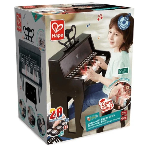 Hape Piano Met Verlichte Toetsen En Kruk, Zwart 2 Hape Piano Met Verlichte Toetsen En Kruk, Zwart - Afbeelding 2