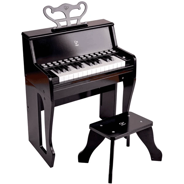 Hape Piano Met Verlichte Toetsen En Kruk, Zwart 1 Hape Piano Met Verlichte Toetsen En Kruk, Zwart