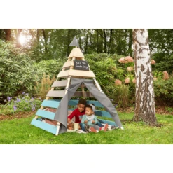 MUDDY BUDDY Speeltent Tipi Voor Buiten "Dreamer" Naturel-warm Grijs-petrol Blauw -Kinder Speel Verkoop muddy buddy speeltent tipi voor buiten dreamer naturel warm grijs petrol blauw a412375 3