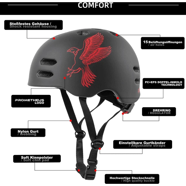 PROMETHEUS BICYCLES ® Fietshelm Maat S 52-55 Cm Rood 2 PROMETHEUS BICYCLES ® Fietshelm Maat S 52-55 Cm Rood - Afbeelding 2