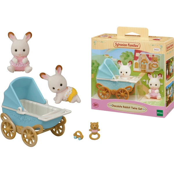 Sylvanian Families ® Chocoladekonijntweeling Aden Met Kinderwagen 5 Sylvanian Families ® Chocoladekonijntweeling Aden Met Kinderwagen - Afbeelding 5